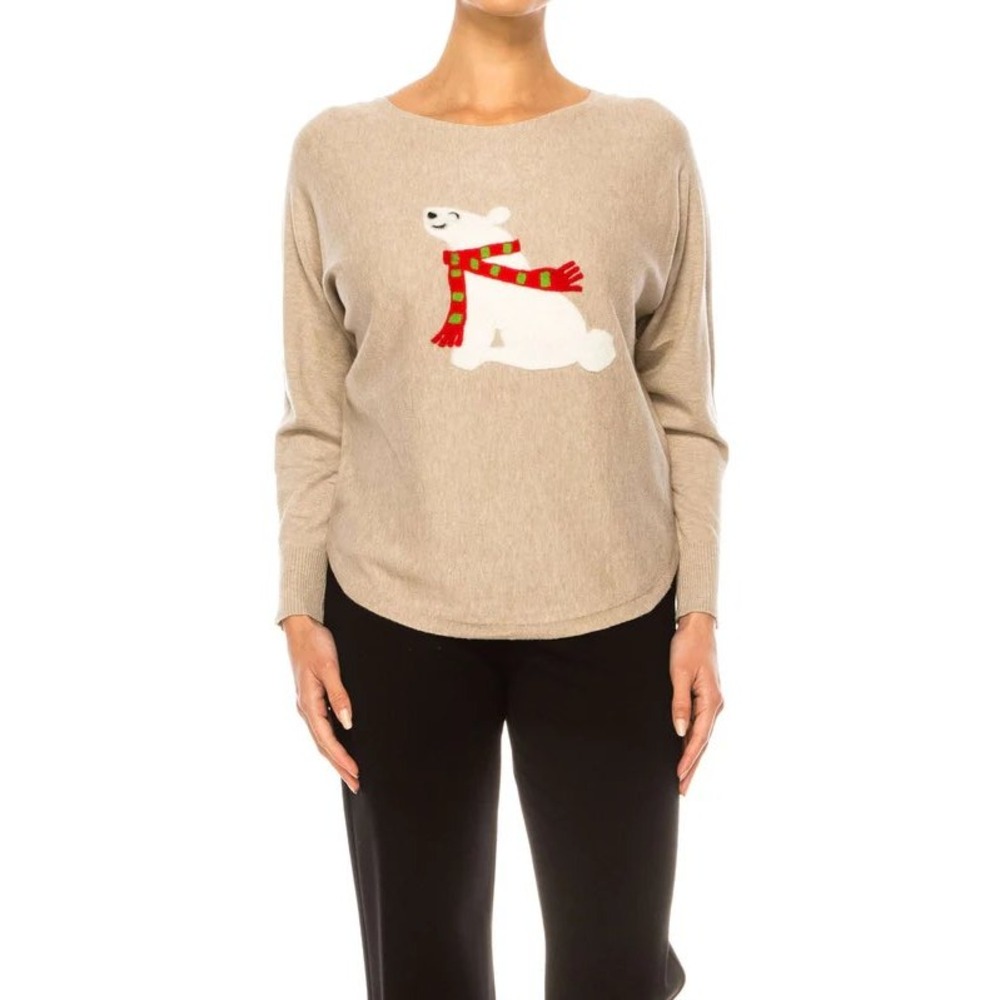 NWT: Aeda Knit Sweater Size L Polar Bear Holiday Heather Mocha (D548)